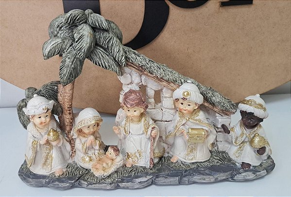 Imagem Presépio da Sagrada Família com Reis Magos Resina 28 cm