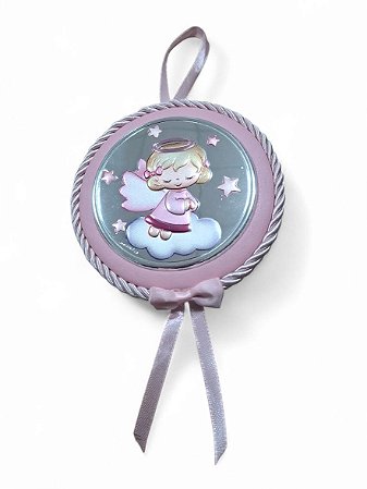 Medalhão Italiano Anjo Rosa Prata 10cm