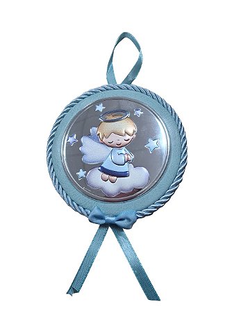 Medalhão Italiano Anjo Azul Prata 10cm