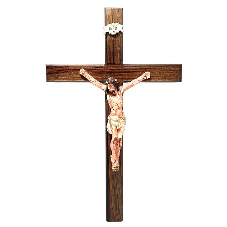 Crucifixo de Parede 40 cm com Cristo Chagado em Resina
