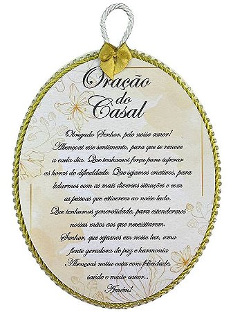 Placa Oração do Casal Dourada