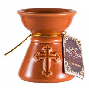 INCENSÁRIO CRUZ ESMALTADO - Marrom