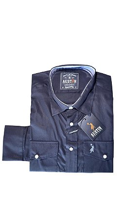 Camisa Masculina Austin Western Lisa 2 Botões Preta