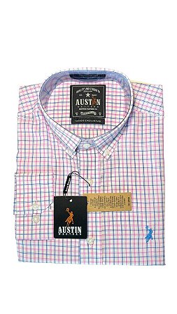 Camisa Masculina Xadrez Austin Western Manga Longa Slim