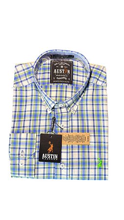 Camisa Masculina Xadrez Austin Western Manga Longa Slim