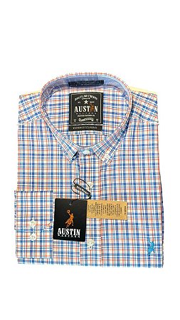Camisa Masculina Xadrez Austin Western Manga Longa Slim