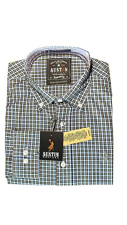 Camisa Masculina Xadrez Austin Western Manga Longa Slim
