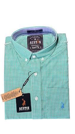 Camisa Masculina Xadrez Austin Western Manga Curta Slim