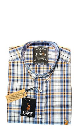 Camisa Masculina Xadrez Austin Western Manga Curta Slim