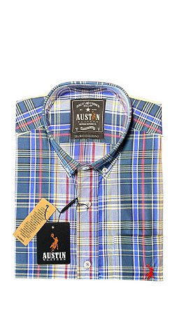 Camisa Masculina Xadrez Austin Western Manga Curta Slim