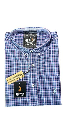 Camisa Masculina Xadrez Austin Western Manga Curta Slim