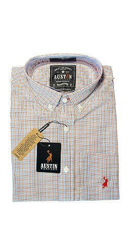 Camisa Masculina Xadrez Austin Western Manga Curta Slim