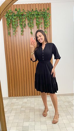 Vestido de viscose de manga curta com cinto