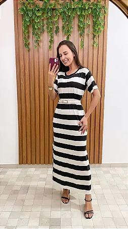 Vestido Liz, listrado, longo e casual