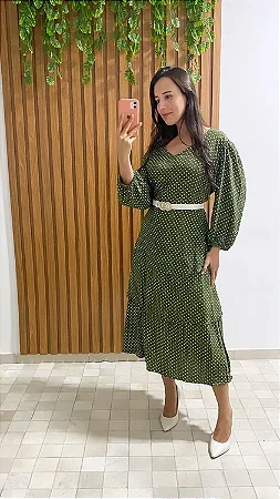 Vestido poá verde militar