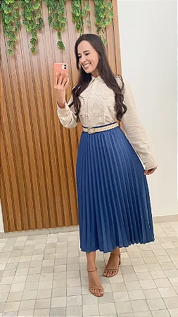 Saia Plissada Azul