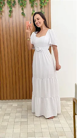 Vestido Longo Branco com cinto