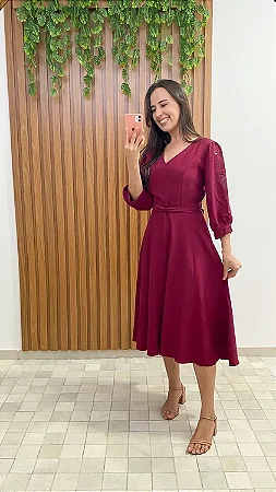 Vestido Midi Vinho Evasê