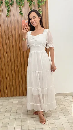Vestido Midi Branco Evsê