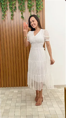Vestido Máx Midi em Tule Poá