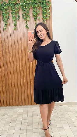 Vestido Preto curto com cinto