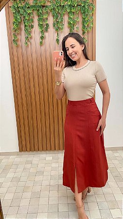 Saia midi no tom terracota