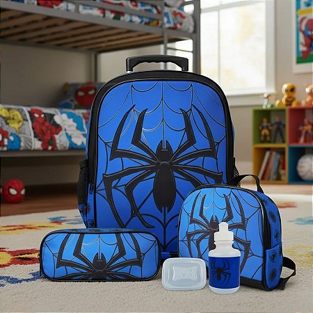 Kit Mochila Com Rodinhas Spider Tamanho M - Vou Leve