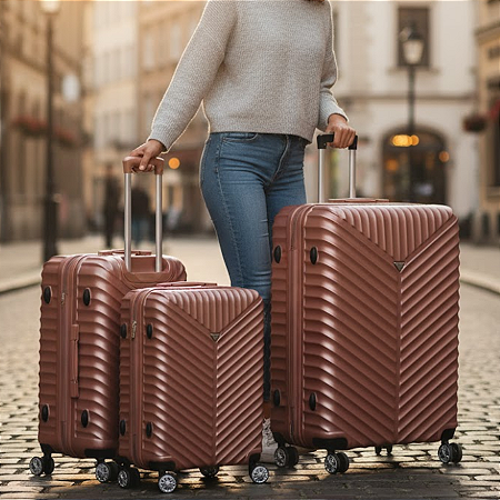 Kit de Malas Premium com Rodinhas 360º e Segredo Embutido - Vou Leve