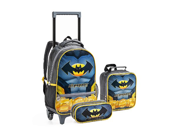 Kit Mochila Rodinhas Super Bat Com Lancheira Estojo Seanite