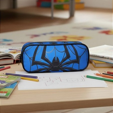 Estojo Escolar Spider Azul - Vou Leve