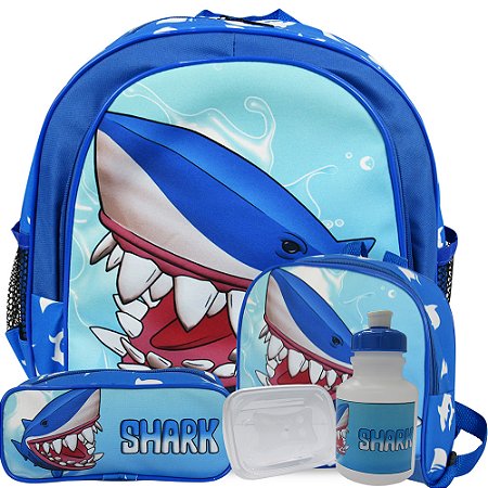 Kit Mochila Costas Shark Tubarão Tamanho M - Vou Leve