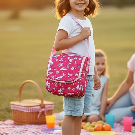Lancheira Escolar Academia Feminina Térmica Unicórnio - Vou Leve