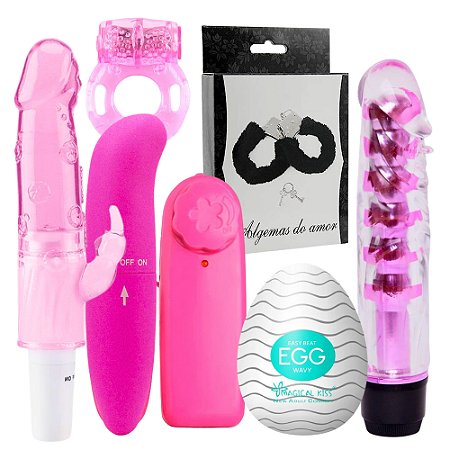 Kit Vibrador Personal, Vibrador Ponto G, Vibrador Jelly, Egg Masturbador Masculino, Anel Peniano, Algema, Anel Peniano - Total 7 itens