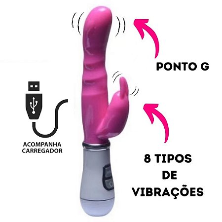 Vibrador Recarregável Formato de Coelho Ponto G com Estimulador de Clitóris