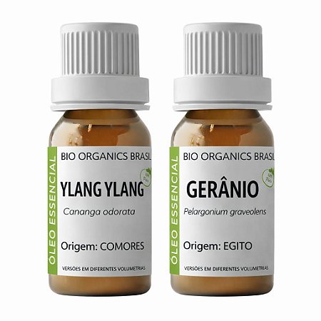 Kit Óleo Essencial Ylang Ylang 10ml + Óleo Essencial Gerânio 10ml