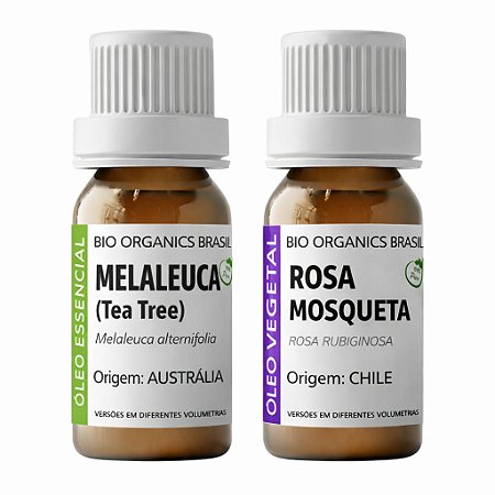 Kit Óleo Essencial Melaleuca 10ml + Óleo Vegetal Rosa Mosqueta 10ml
