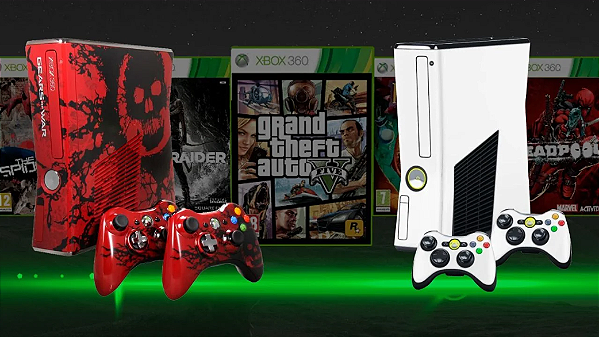 XBOX 360 TUNADO COM SKIN TEMÁTICA + 2 CONTROLES