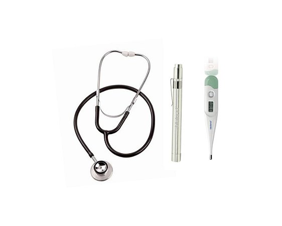 Kit Simples Estetoscópio Termômetro e Caneta Lanterna LED