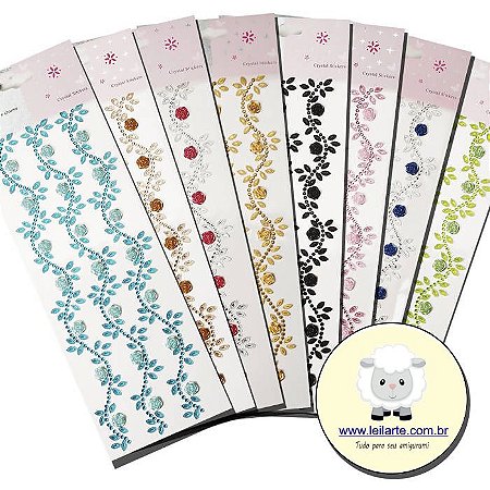 Sticker - Cartela Adesiva - Autocolante - Filigrana Floral - 3 fileiras   *Venda por cartela*