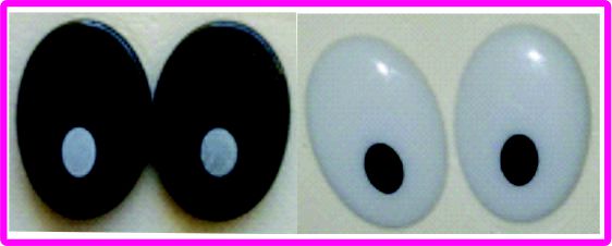 Olho Oval Branco com pupila Preta ou Preto com Pupila Branca - 22 mm - Pacote com 5 pares e Travas