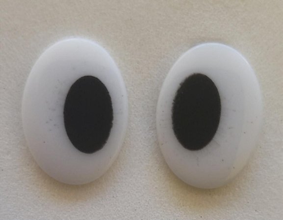 Olho Oval Branco com pupila preta - 15 mm - Pacote com 5 pares e Travas