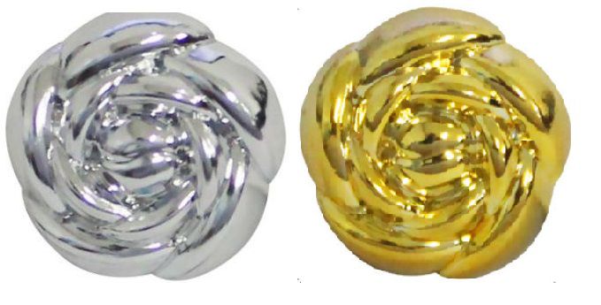 Botão Rosa Rosinha metalizado com pé (Ref.: 9443)- 13mm x 13mm - Cores: Prata e Dourado -  Embalagem com 5 unidades  da mesma cor