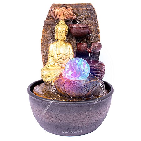 Fonte de água decorativa sala jardim Buda meditação bivolt led 1916