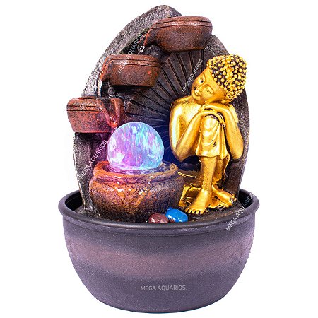 Fonte de água decorativa sala jardim Buda meditação bivolt led 1906