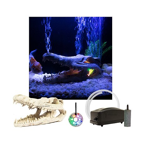 Enfeite aquário crocodilo luz led compressor ar s-510 en04