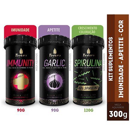 Ração peixes kit Poytara Garlic + Immunity + Spirulina grande