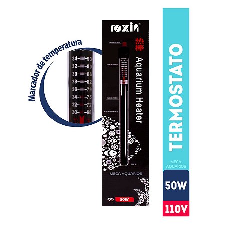 Aquecedor termostato aquario Roxin q5 50W 110V + termômetro