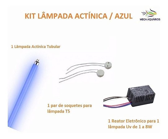 Kit Lâmpada Uv-a Actinica (azul) 6w Com Reator E Soquete