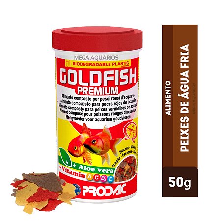 Ração Prodac GoldFish flocos 50g peixes água doce fria kinguios betta