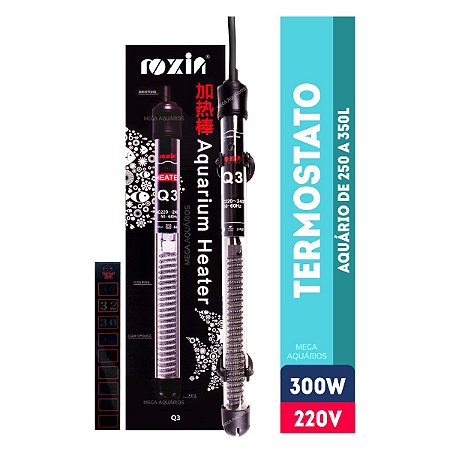 Termostato aquecedor Roxin Q3 300W 220V aquario grande 300L termômetro